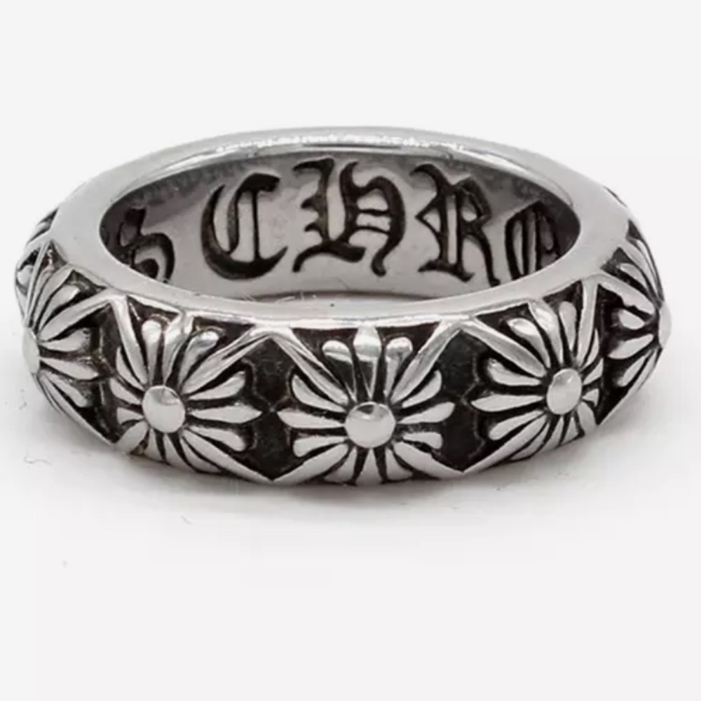 7mm Vintage look Chrome Cross Flower Ring stainless steel Ring Band size 7 - Picture 2 of 11